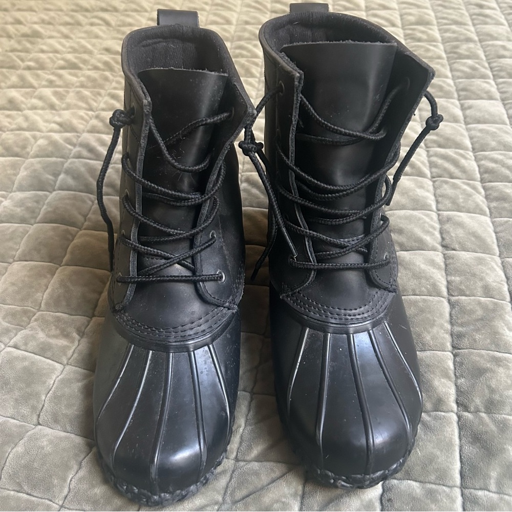 Polo Ralph Lauren Ewan Boys Duck Boots Black Leather Waterproof Size 6 Preppy